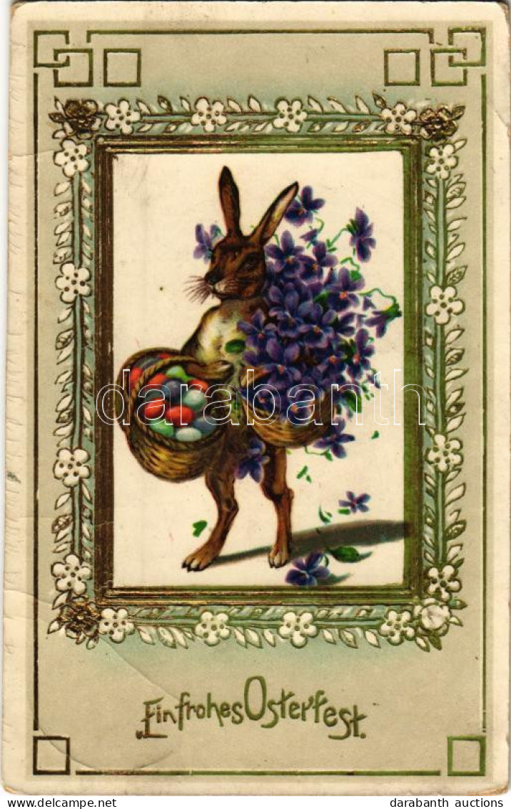 T3 1913 Ein Frohes Osterfest / Easter Greeting Art Postcard With Rabbit And Eggs. Litho (EB) - Non Classés