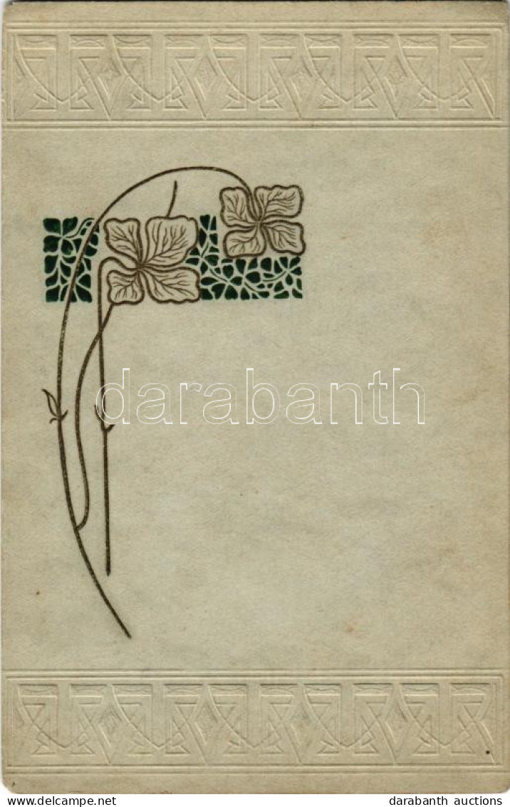 T2/T3 1909 Dombornyomott Szecessziós újévi üdvözlet Lóherével / Art Nouveau Embossed New Year Greeting With Clovers. Eri - Sin Clasificación