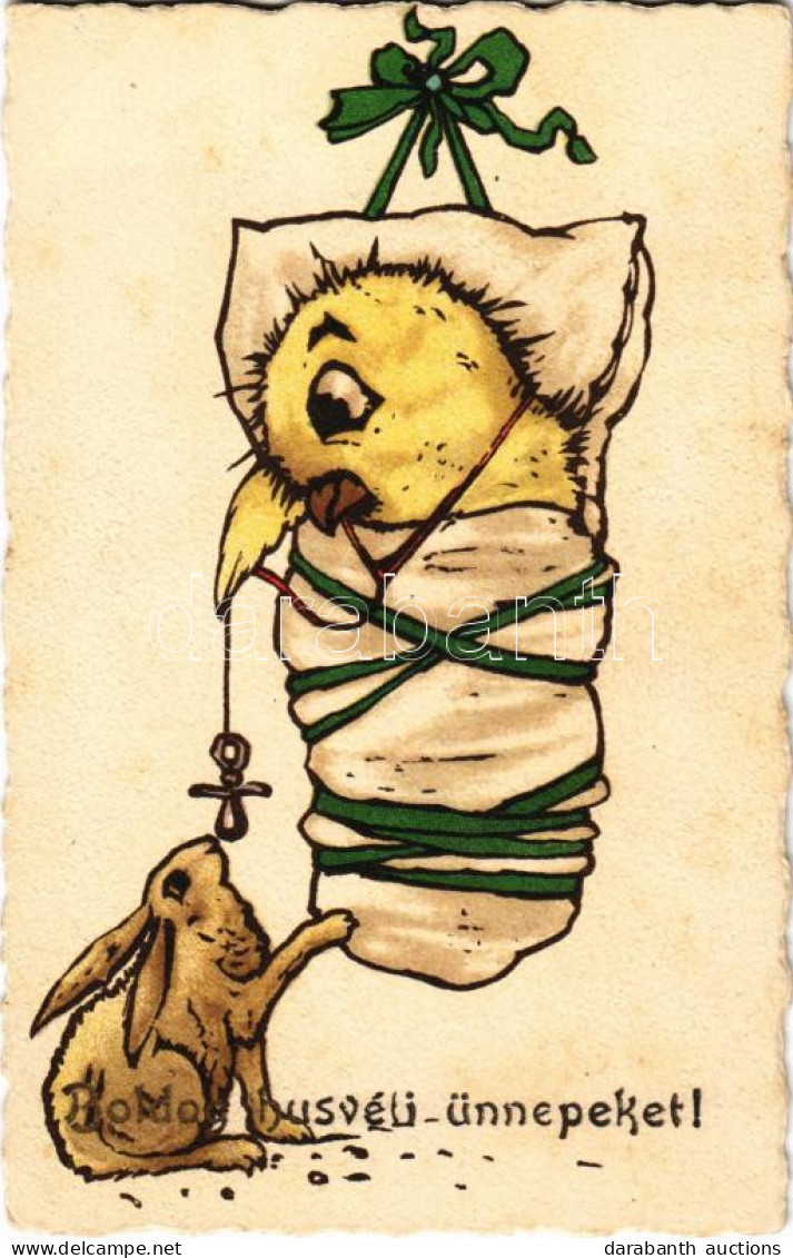* T2/T3 Boldog Húsvéti ünnepeket! Bébi Csibe Nyuszival / Easter Greeting, Baby Chicken With Rabbit. SB Special 6350. (EK - Ohne Zuordnung