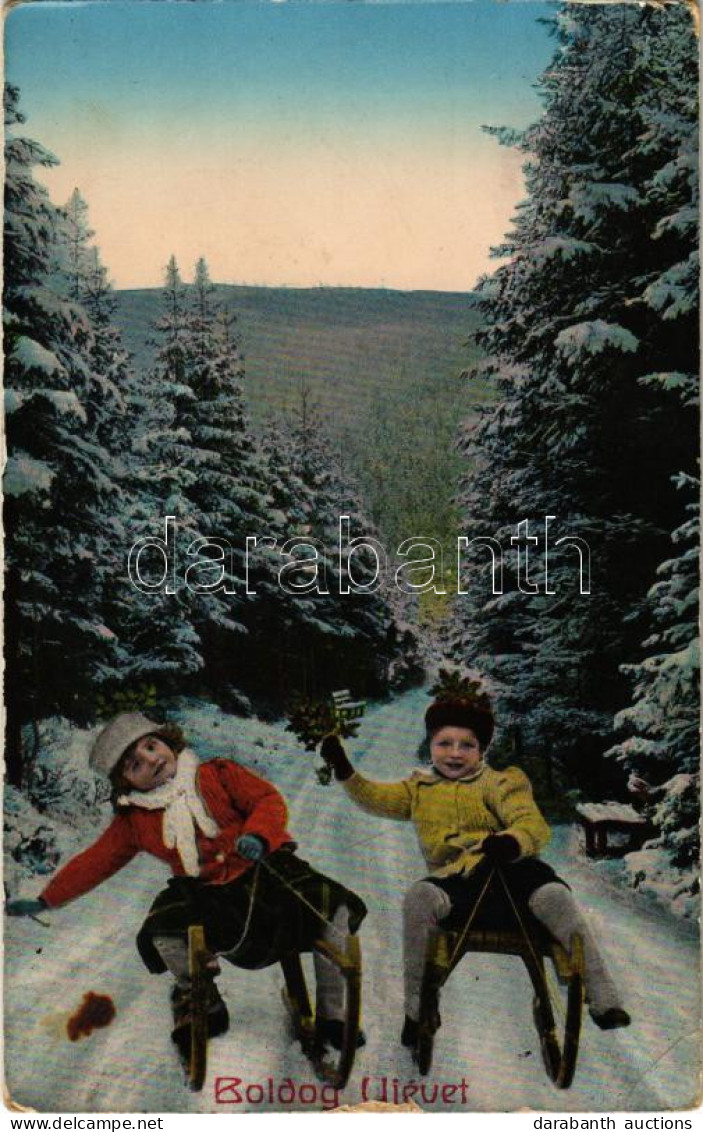 T2/T3 1917 Boldog újévet! Téli Sport, Szánkózó Gyerekek / New Year Greeting, Winter Sport, Sledding (EK) - Non Classificati