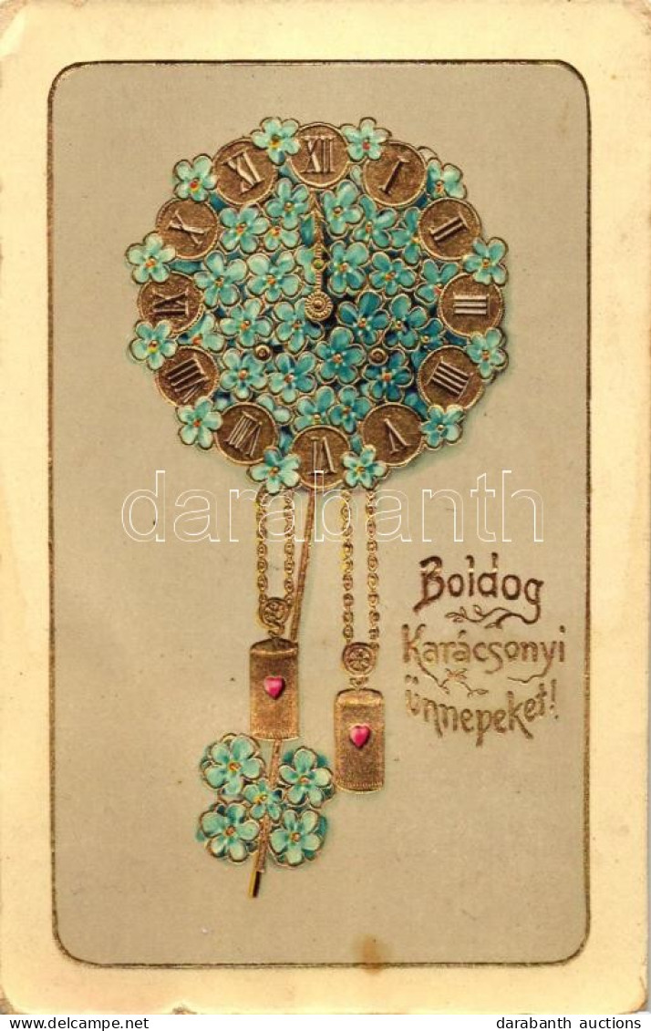 * T3 Christmas, Clock, E.A.S. Floral Golden Decoration Litho (fa) - Sin Clasificación