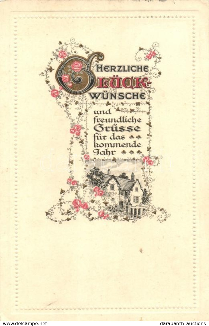 T2/T3 'Herzliche Glückwünsche' / New Year, Floral, Golden Decoration, Litho, Emb. (EK) - Non Classés