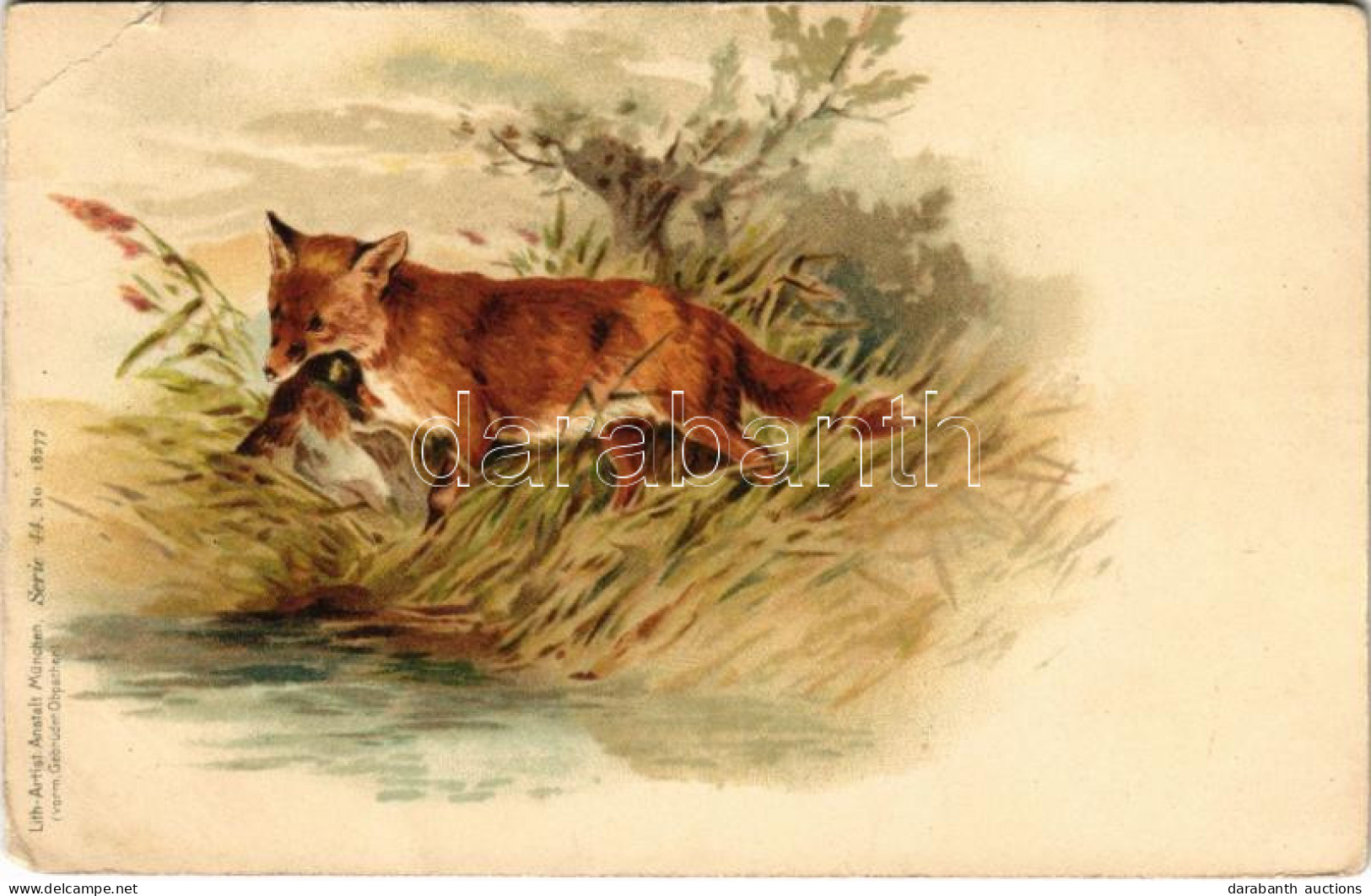 * T3 Vadászó Róka / Hunting, Fox. Lith-Artist-Anstalt München (vorm. Gebrüder Obpacher) Serie 44. No. 18277. Litho (EB) - Ohne Zuordnung