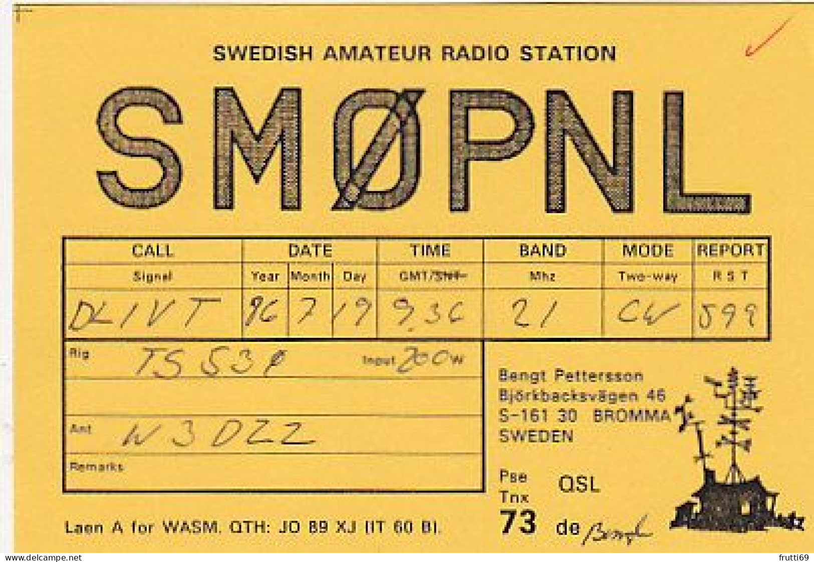 AK 185240 QSL - Sweden - Brooma - Radio Amateur