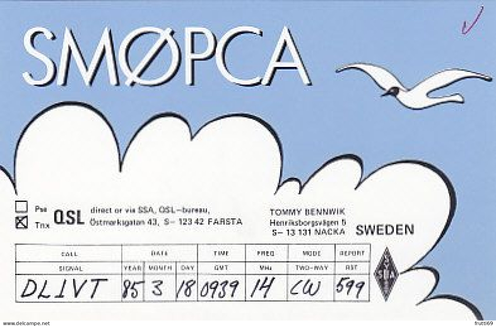 AK 185243 QSL - Sweden - Nacka - Radio Amateur