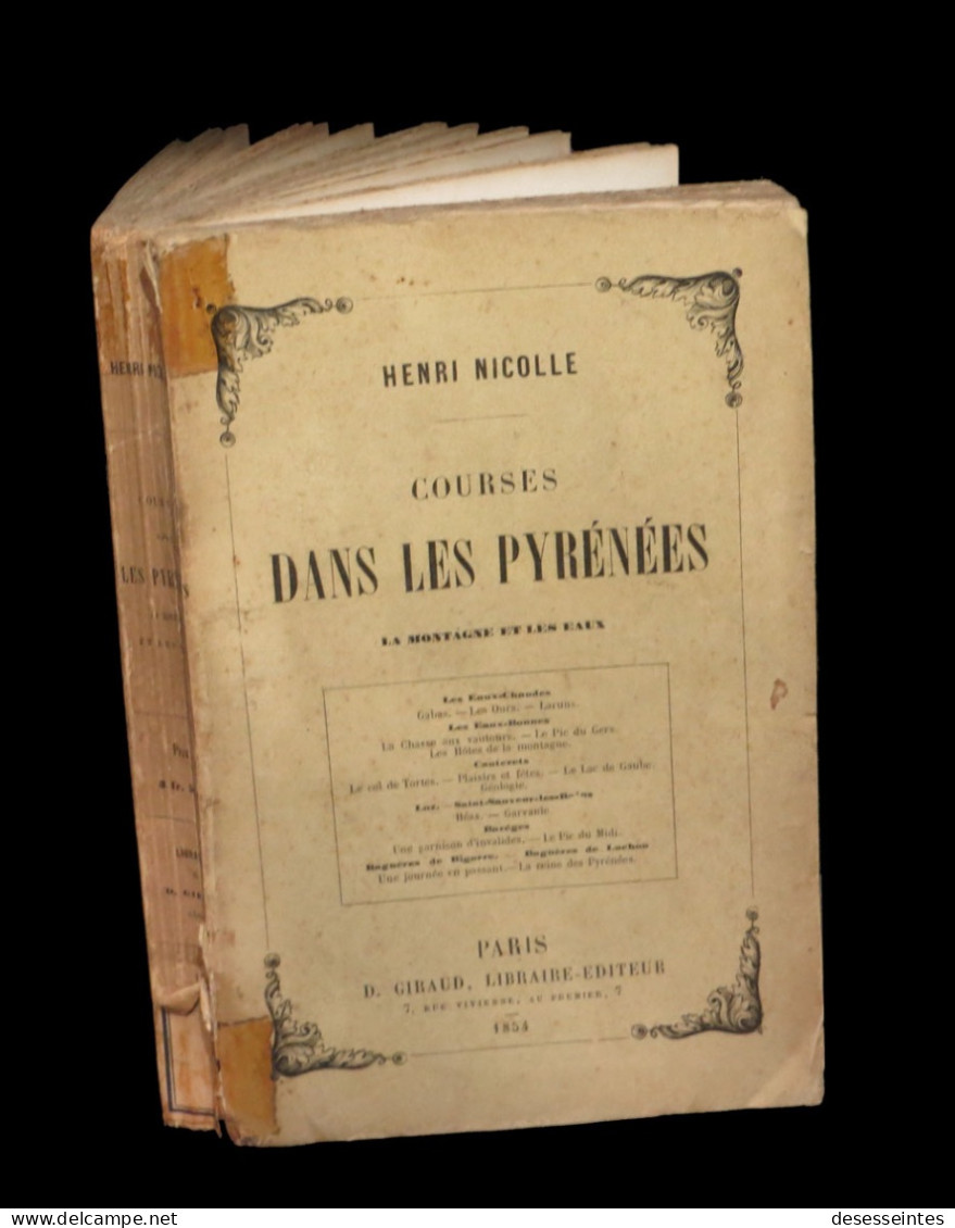 [LUCHON BAGNERES LUZ CAUTERETS] NICOLLE (Henri) - Courses Dans Les Pyrénées. EO. 1854. - Midi-Pyrénées