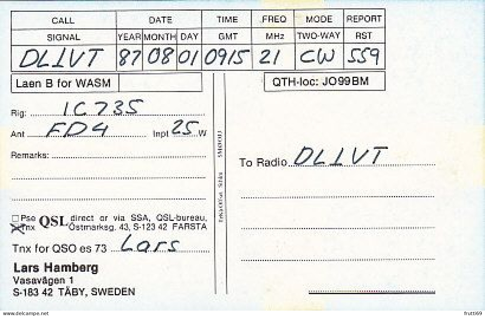 AK 185248 QSL - Sweden - Täby - Radio Amateur