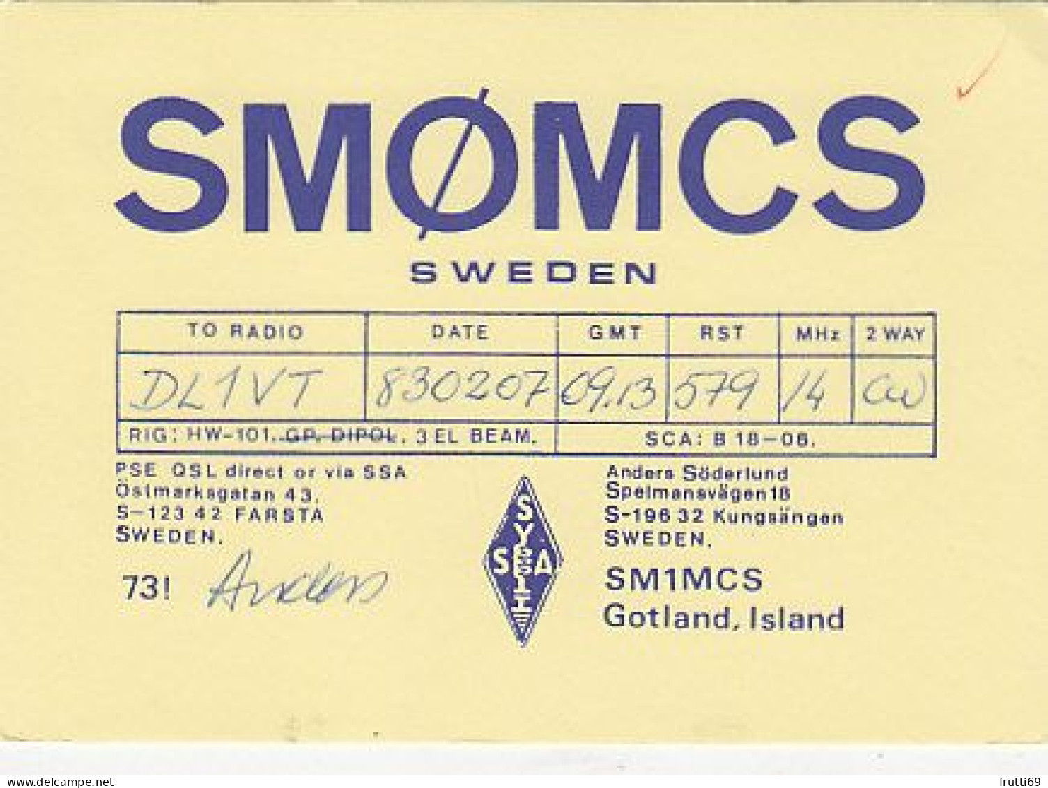 AK 185249 QSL - Sweden - Kungsvägen - Gotland - Radio Amateur