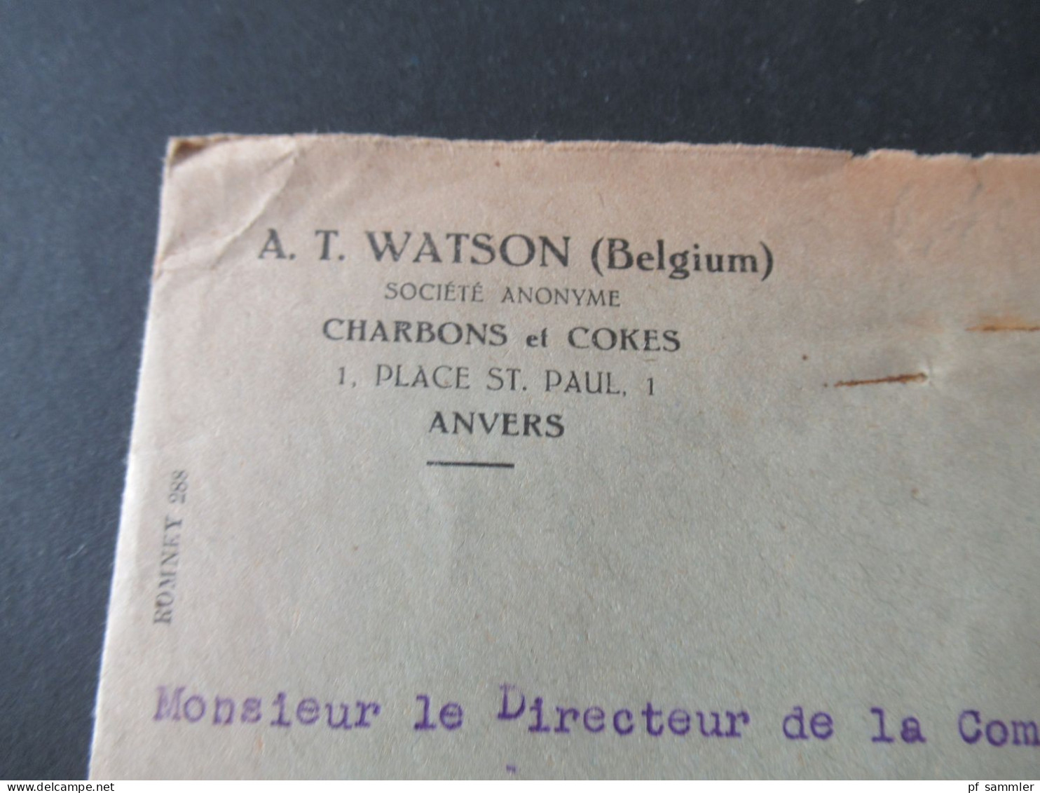 Belgien 1930 MeF Umschlag A.T. Watson (Belgium) Charbons Et Cokes Place St. Paul 1 Anvers Nach Paris Gesendet - Brieven En Documenten