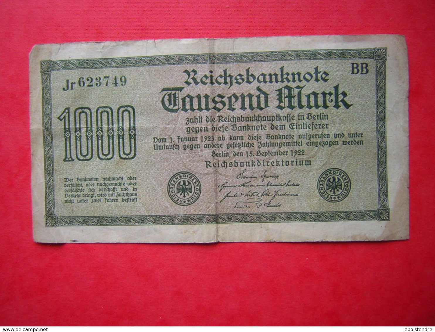 ALLEMAGNE 1 BILLET DE 1000  MARK  1923?? - 1000 Mark
