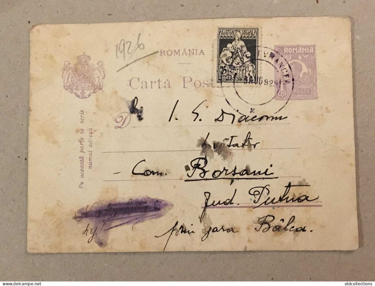 Romania Postal Stationery Entier Postal Ganzsache - Borsani Vrancea 1929 Ferdinand Social Assistance Stamp - Covers & Documents