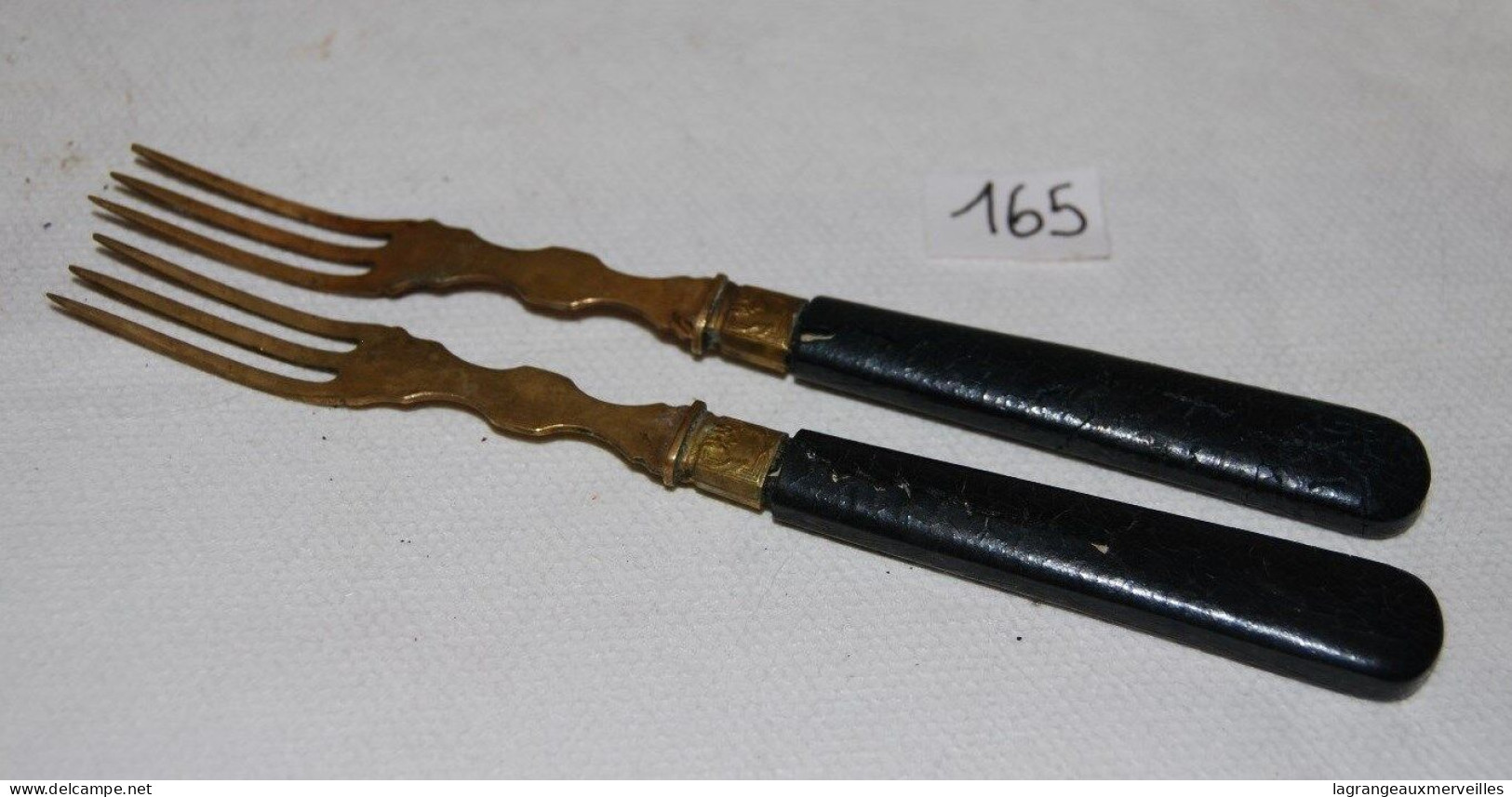 C165 2 Anciennes Fourchettes - Manche En Cuir - Fourche à 3 Dents - Forks