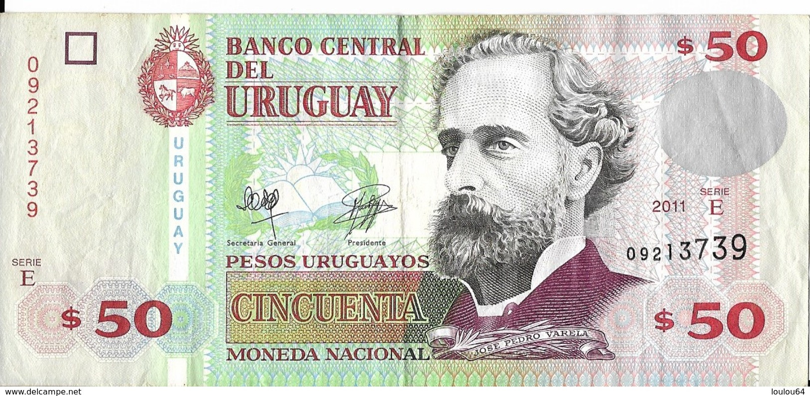 Uruguay - 50 Pesos 2011 - Série E - N° 09213739 - TTB - - Uruguay