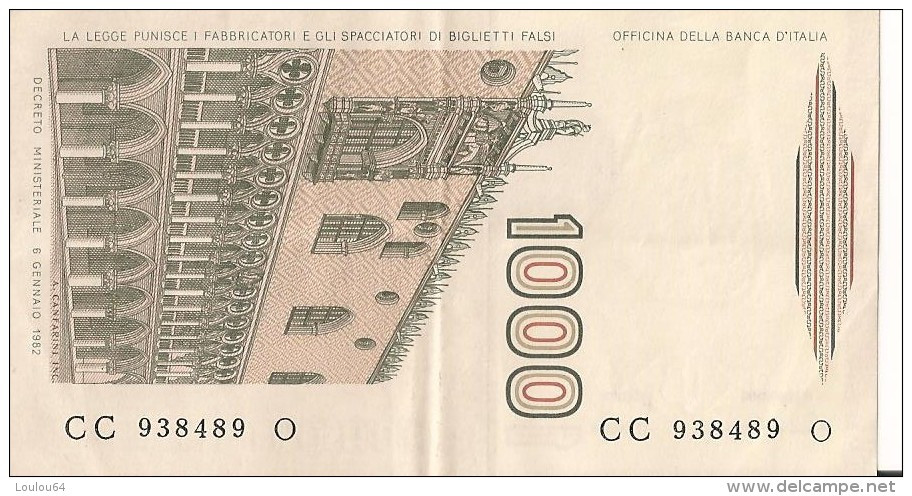 1000 Lire 1982 - Marco PAULO - N° CC 938489 O  - ITALIE - - 1.000 Lire