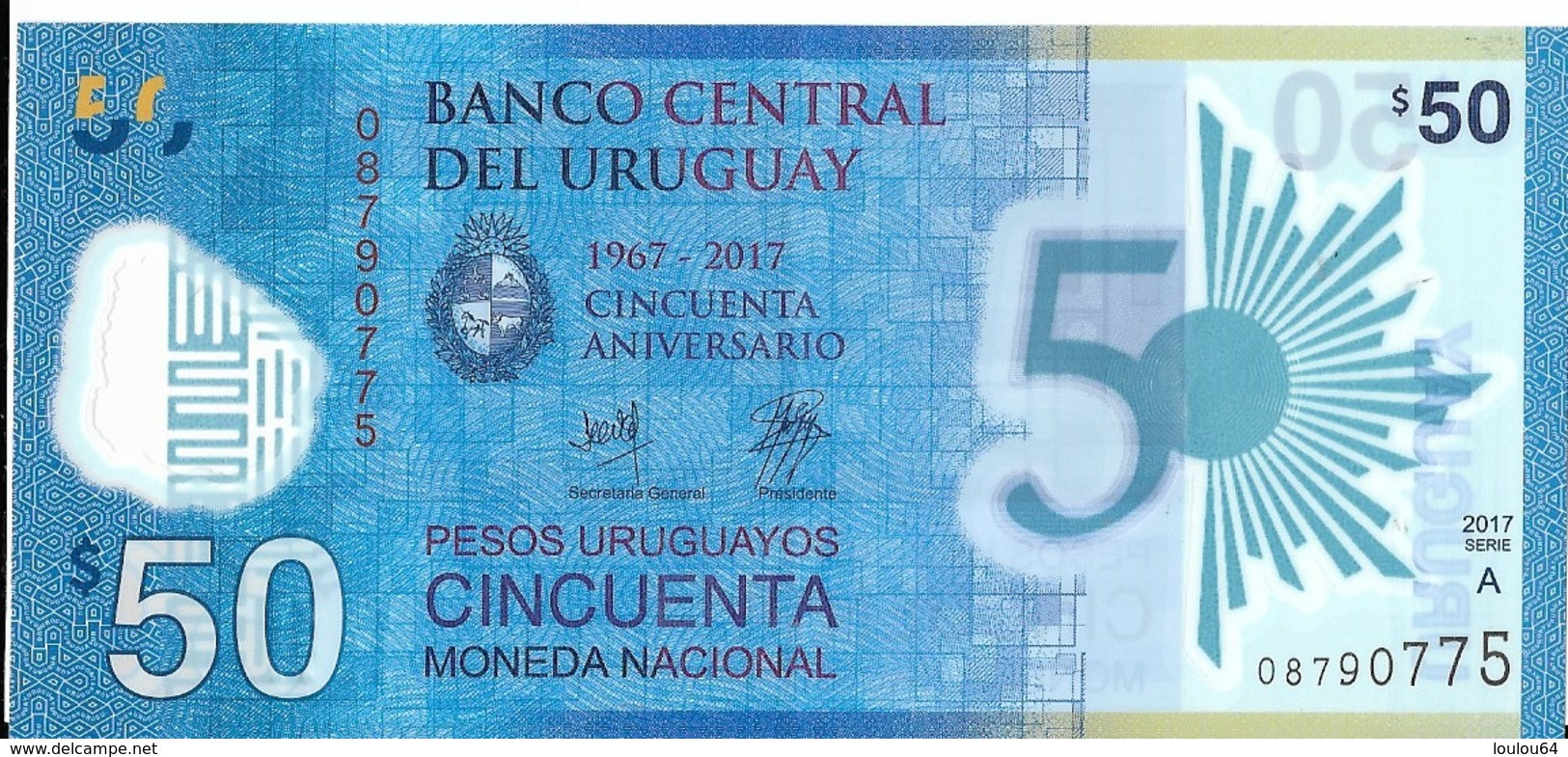 Uruguay - 50 Pesos 2017 - Série A - N° 08790775 - Neuf Avec Légère Pliure - - Uruguay