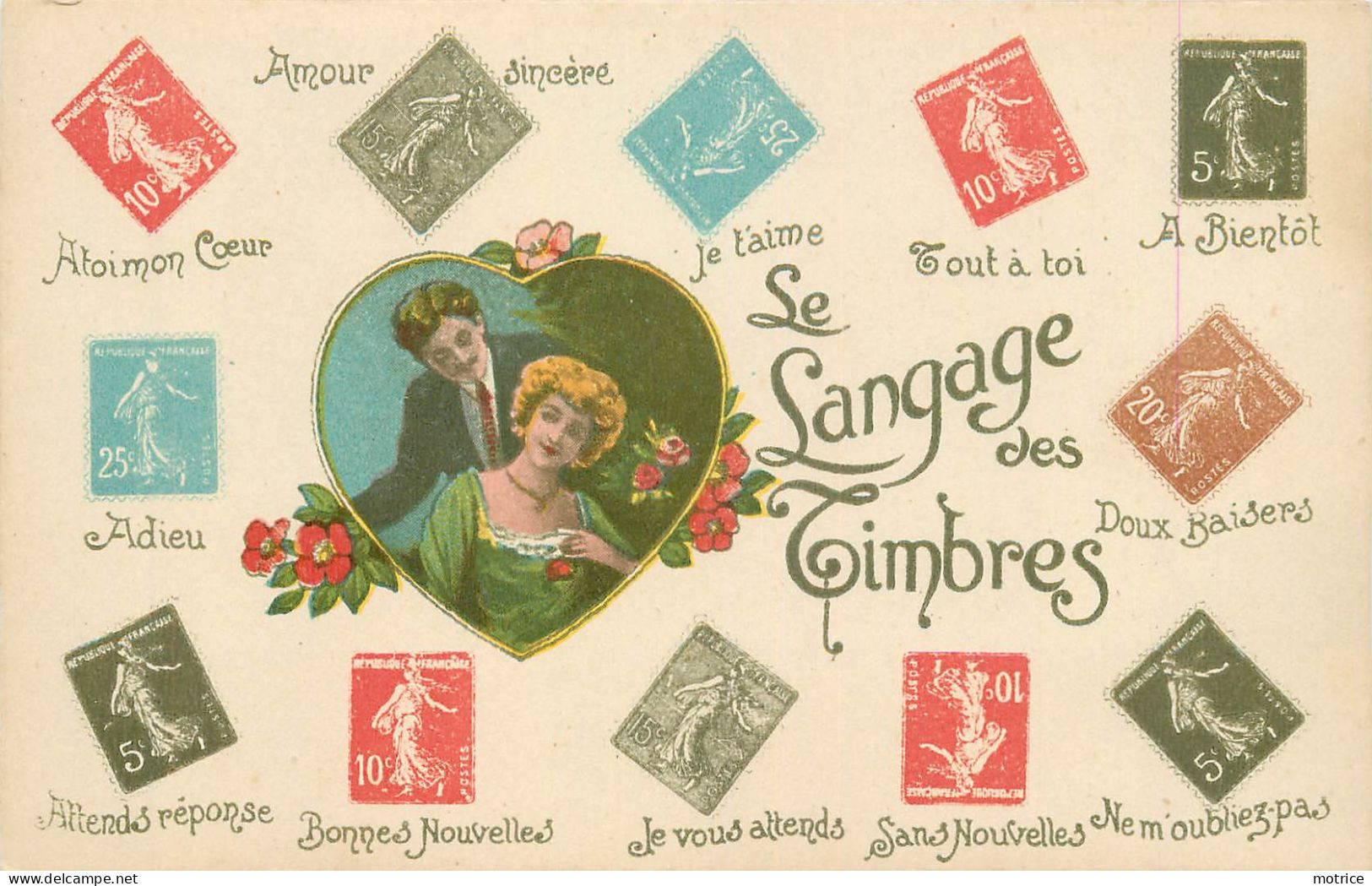 LANGAGE DES TIMBRES -  lot de 10 cartes fantaisies.