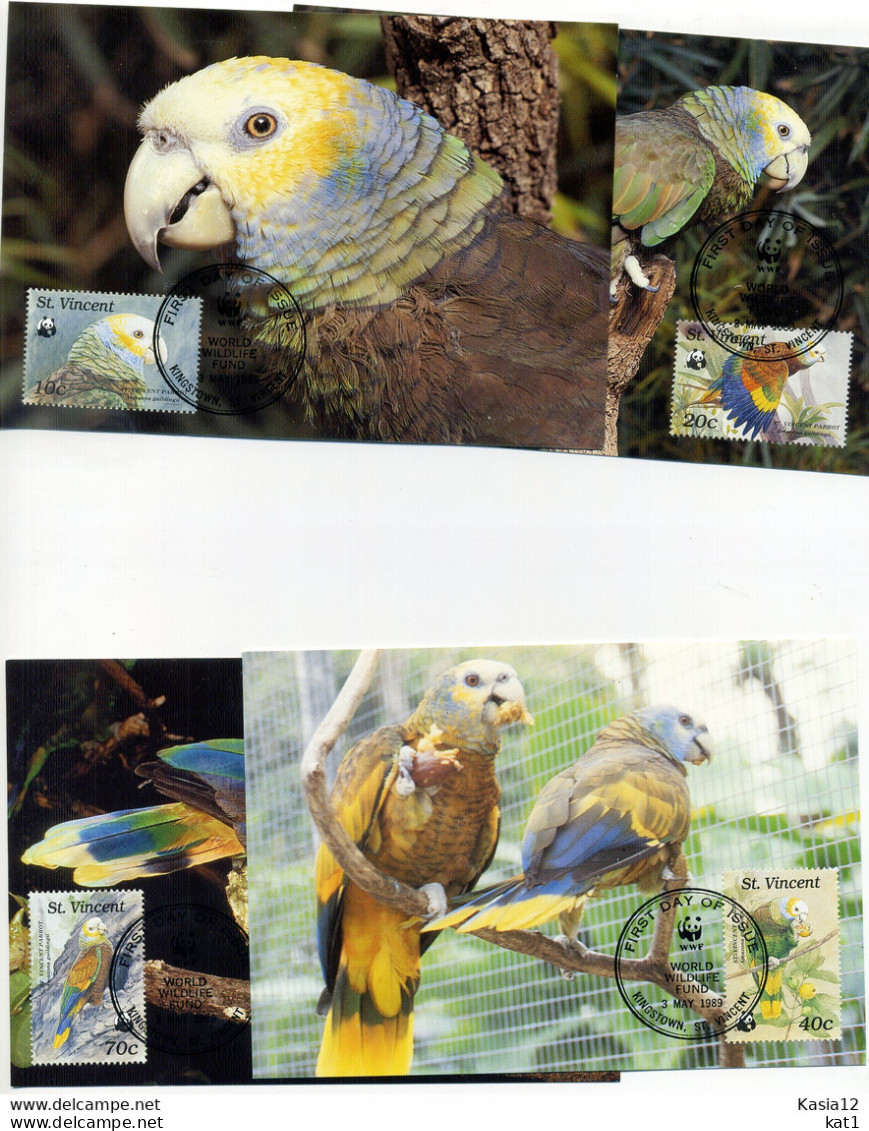 A45200)WWF-Maximumkarte Vogel: St. Vincent 1222 - 1225 - Maximum Cards