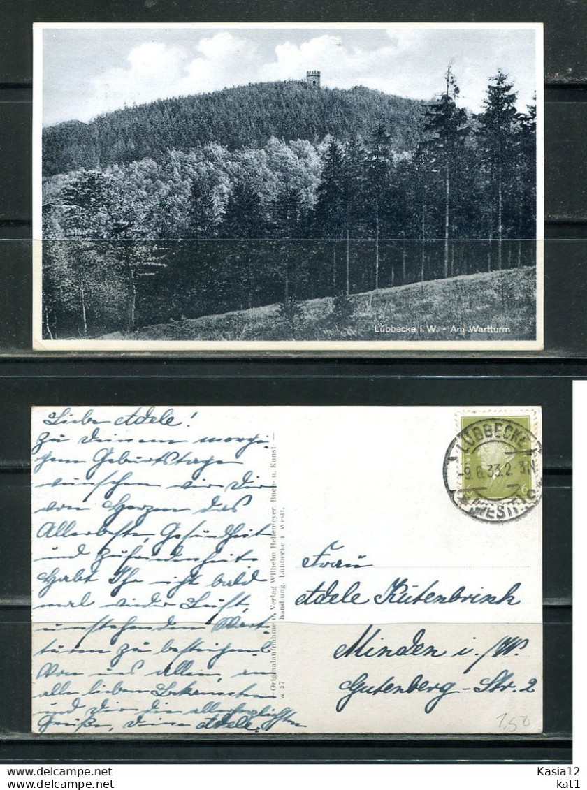 K13797)Ansichtskarte: Luebbecke, Am Wartturm, Gelaufen 1933 - Luebbecke