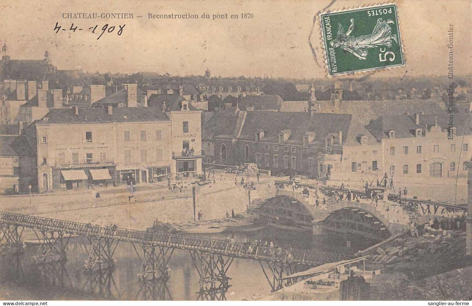 CPA 53 CHATEAU GONTIER / RECONSTRUCTION DU PONT EN 1870 - Chateau Gontier