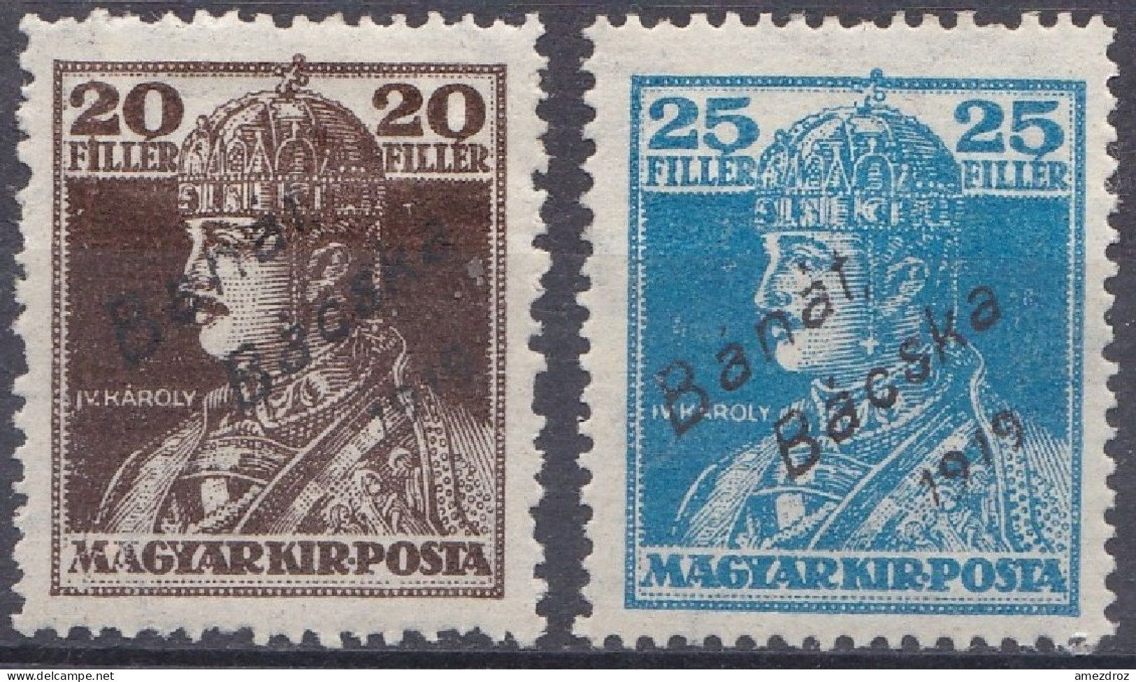 Hongrie Banat Bacska 1919 N° 21-22 * Roi Charles IV   (J23) - Banat-Bacska