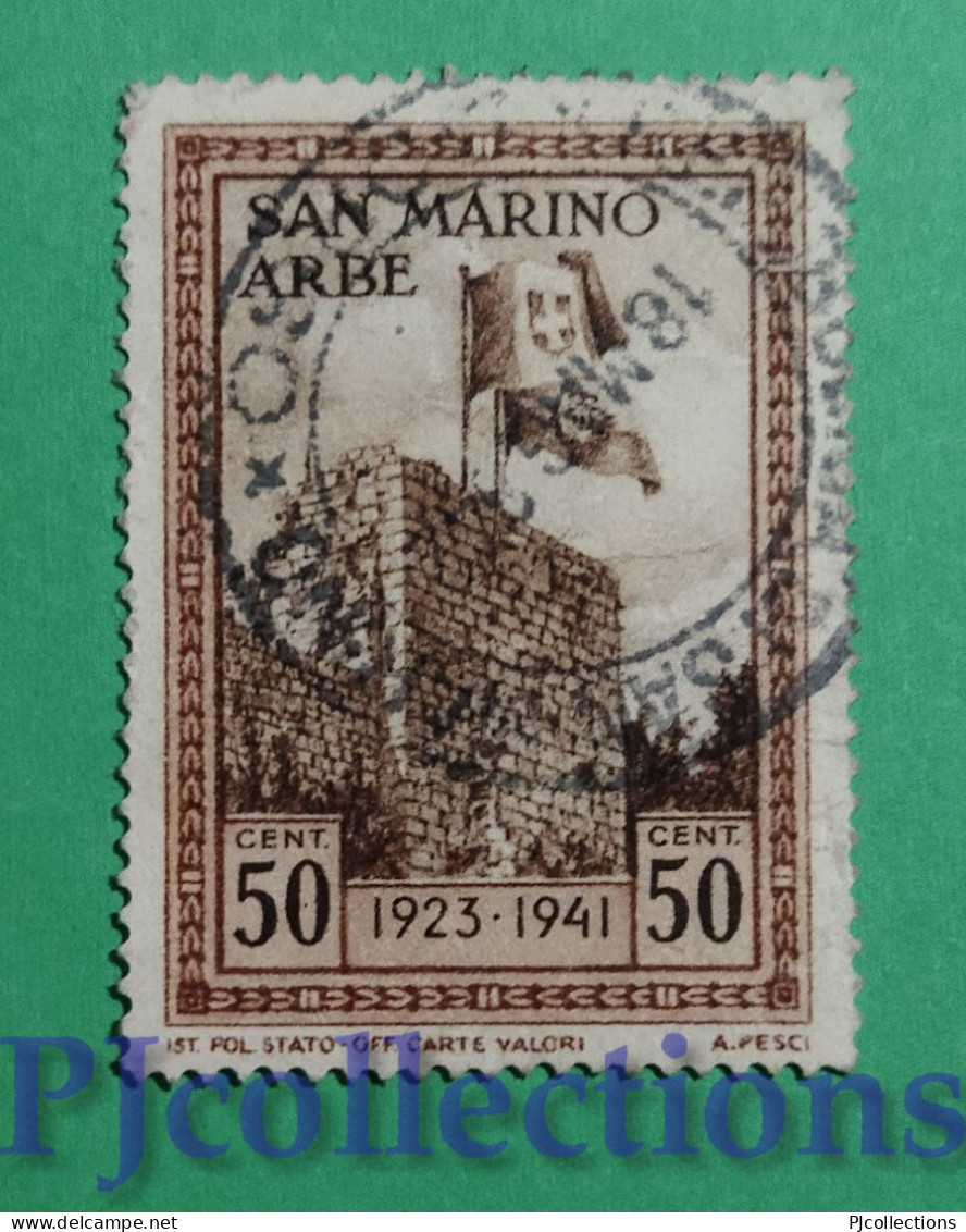 S841- SAN MARINO 1942 RICONSEGNA AD ARBE DELLA BANDIERA ITALIANA 50c USATO - USED - Usados