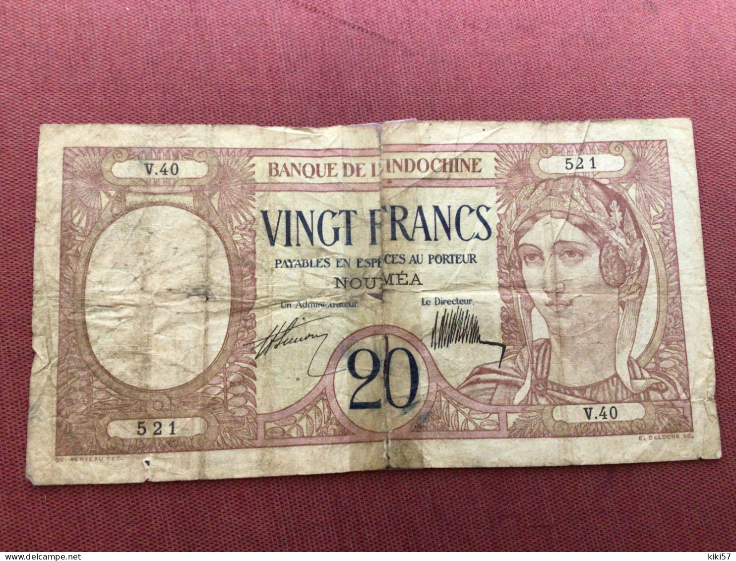 BANQUE DE L’INDOCHINE Billet De 20 Francs NOUMÉA Scotché Voir Photos - Andere & Zonder Classificatie