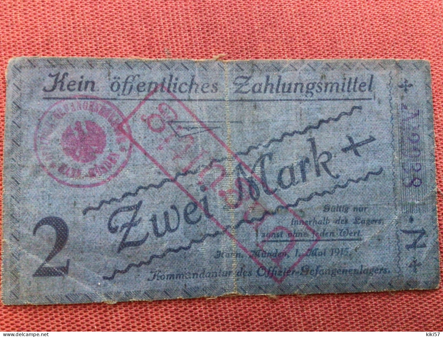 ALLEMAGNE Billet De Zwei Mark 1915 Kommandatur En Tissu !!!!!!!! - Andere & Zonder Classificatie