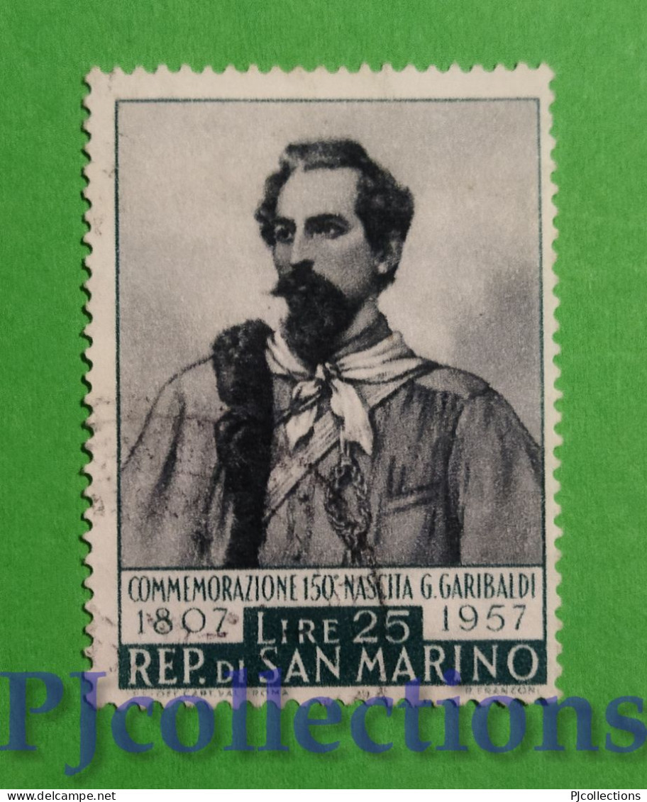 S846- SAN MARINO 1957 COMMEMORAZIONE NASCITA DI GARIBALDI 25L USATO - USED - Used Stamps