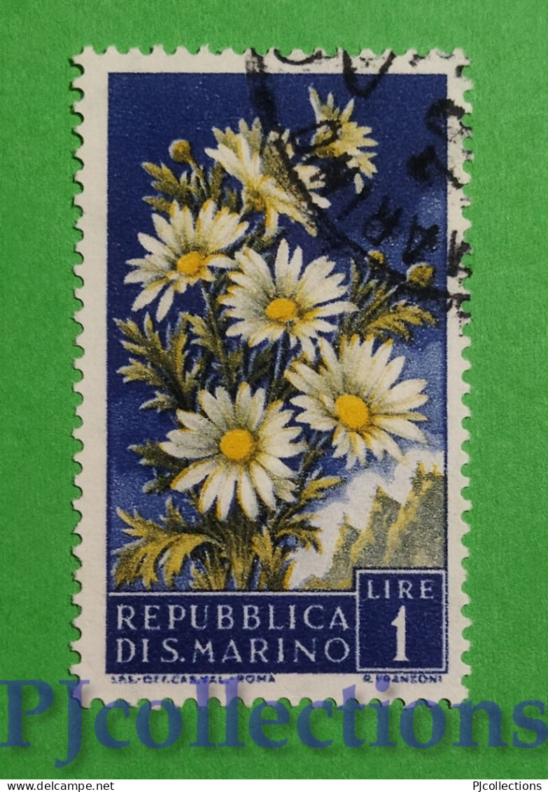 S848- SAN MARINO 1957 FIORI - FLOWERS 1L USATO - USED - Oblitérés