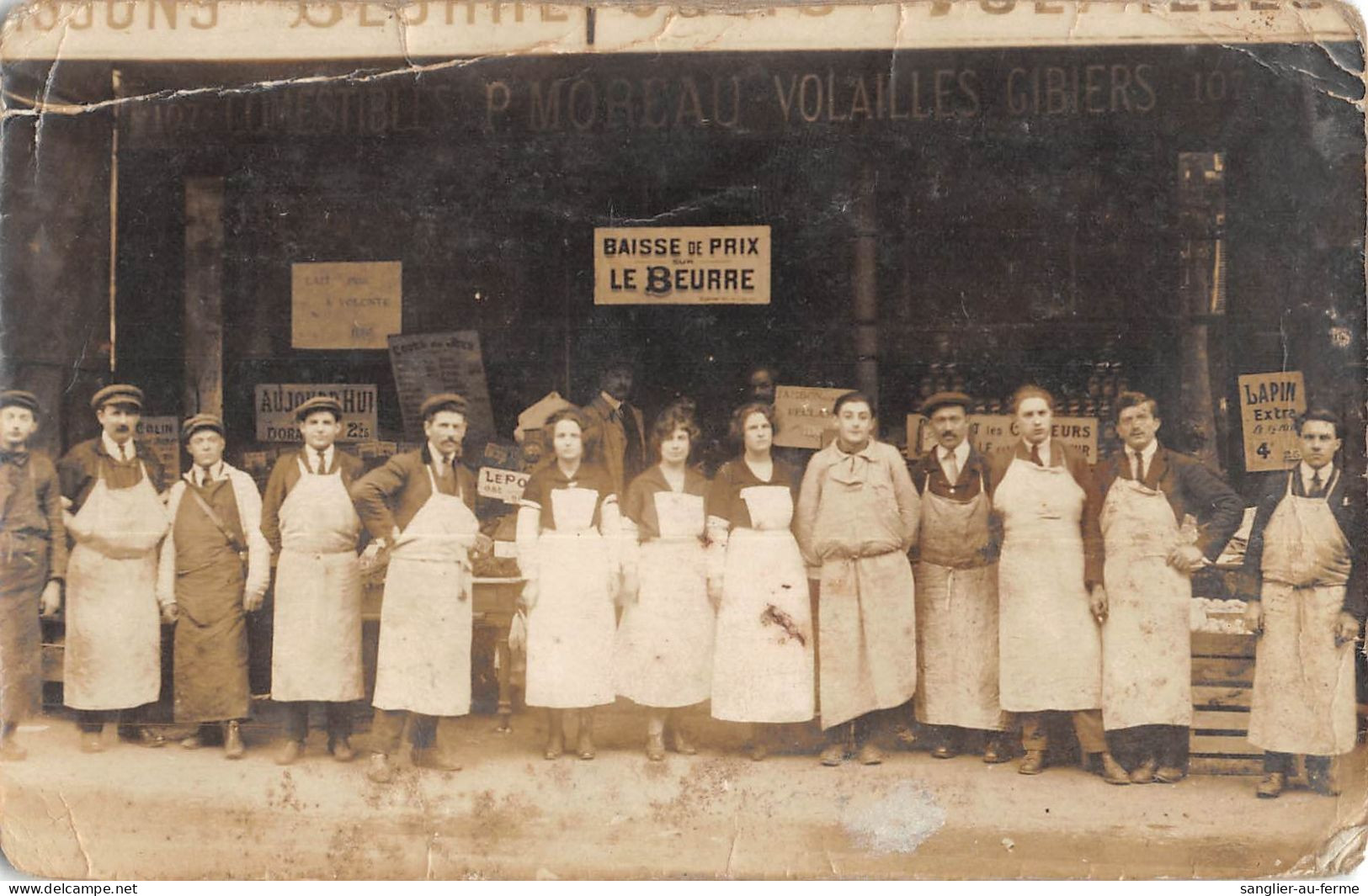 CPA 75 PARIS / CARTE PHOTO / MAGASIN P.MOREAU / VOLAILLES GIBIERS - Petits Métiers à Paris