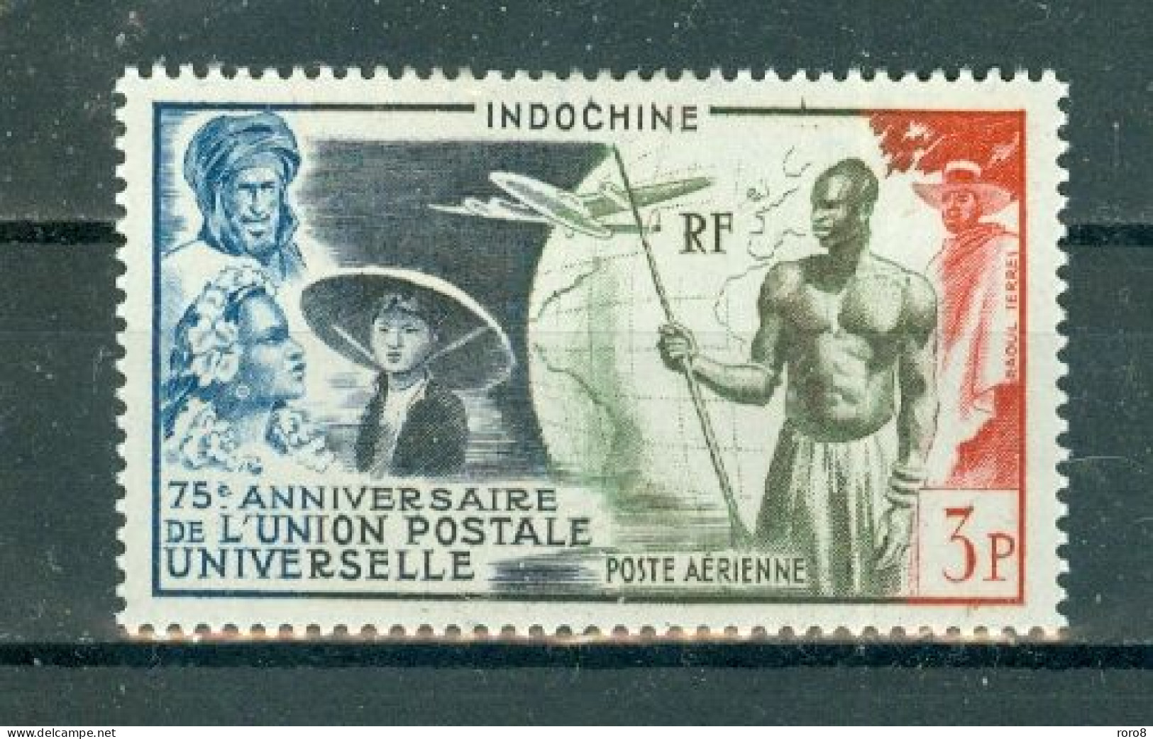 INDOCHINE - P.A. N°48** MNH Luxe SCAN DU VERSO. 75°anniversaire De L'Union Postale Universelle. - Poste Aérienne