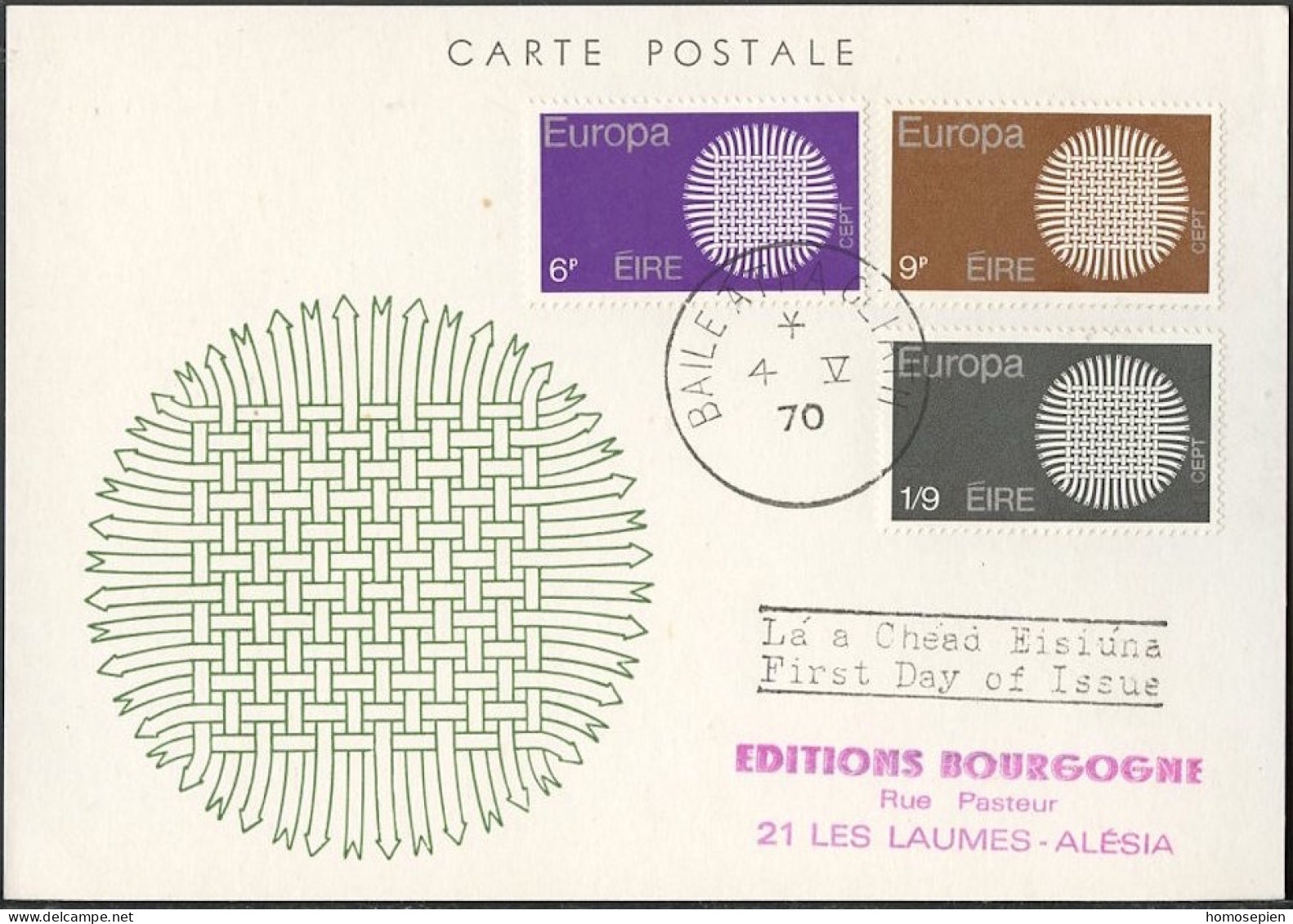 Irlande - Ireland - Irland CM 1970 Y&T N°241 à 243 - Michel N°MK239 à 241 - EUROPA - Enteros Postales