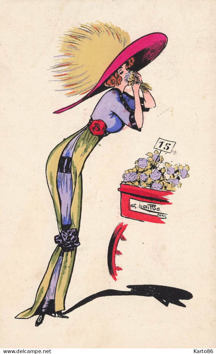NAILLOD * CPA Illustrateur Naillod Art Nouveau * Série 127 * Mode Femme Robe Chapeau Fleurs Fleuriste - Naillod