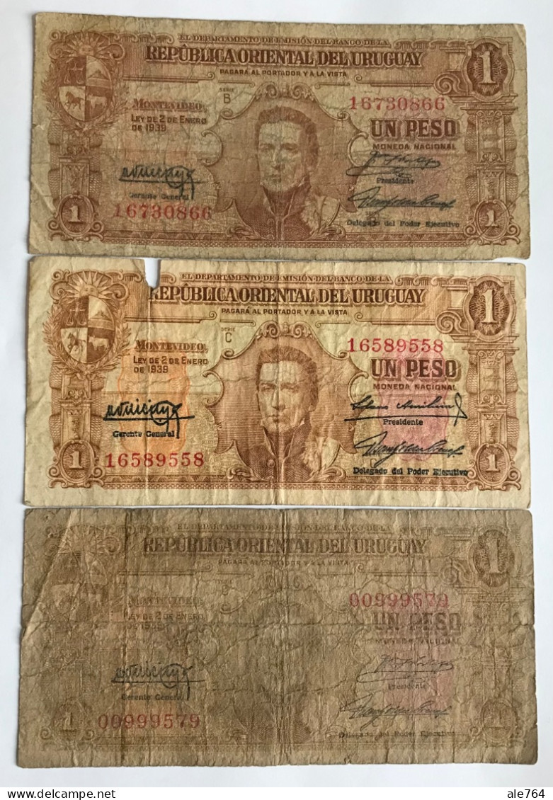 Uruguay 1 Peso, 1939, Series B Y C, Diferentes Firmas, P 35. - Uruguay