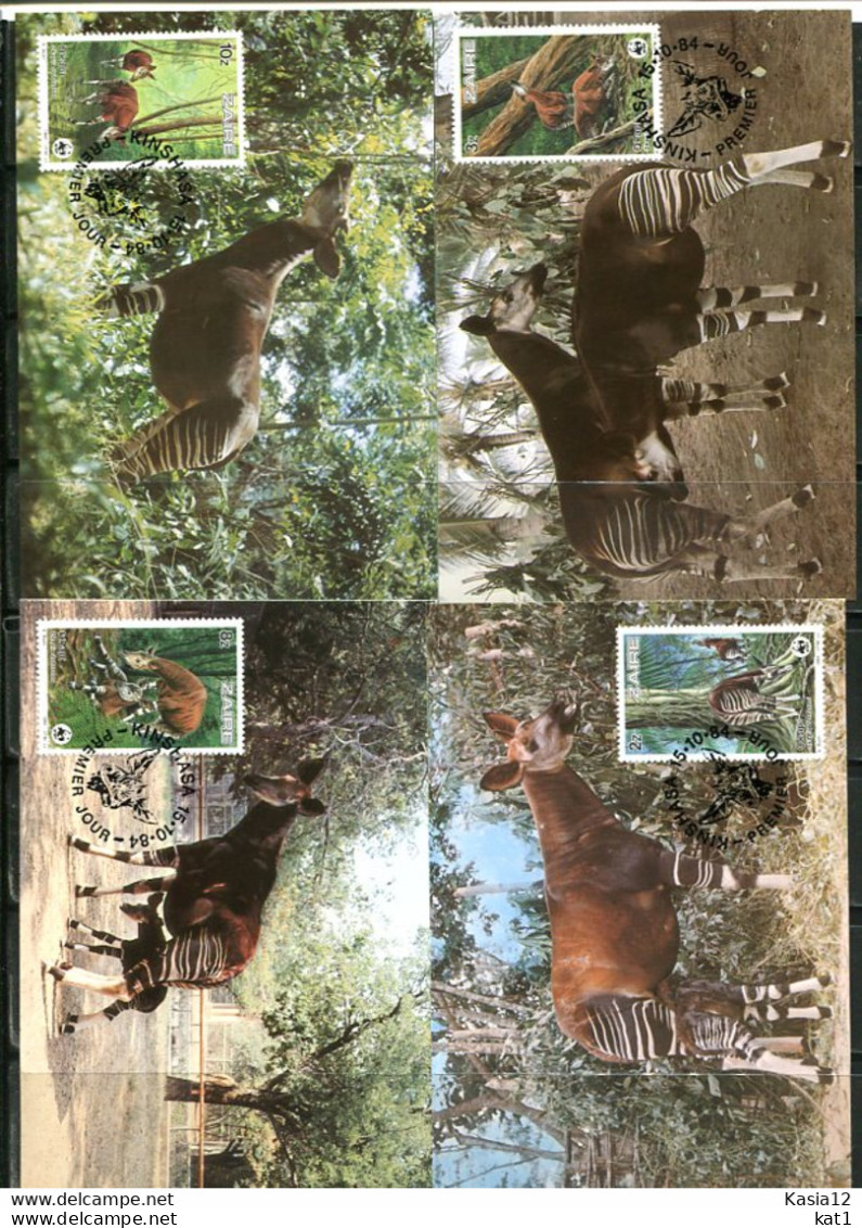 A51362)WWF-Maximumkarten Saeugetiere: Zaire 875 - 878 - Cartoline Maximum