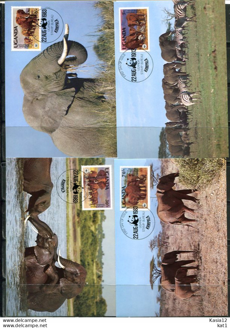 A51376)WWF-Maximumkarten Saeugetiere: Uganda 361 - 364 - Cartes-maximum