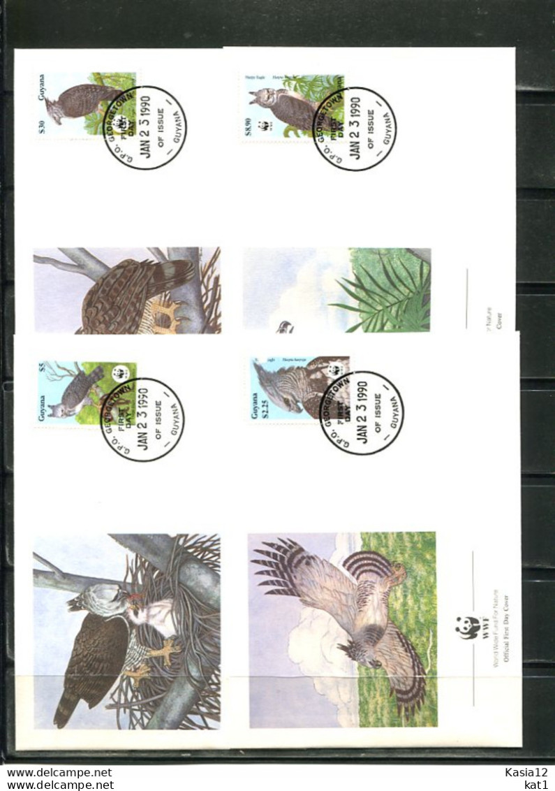 A51451)WWF-FDC Vogel: Guyana 3077 - 3080 - FDC