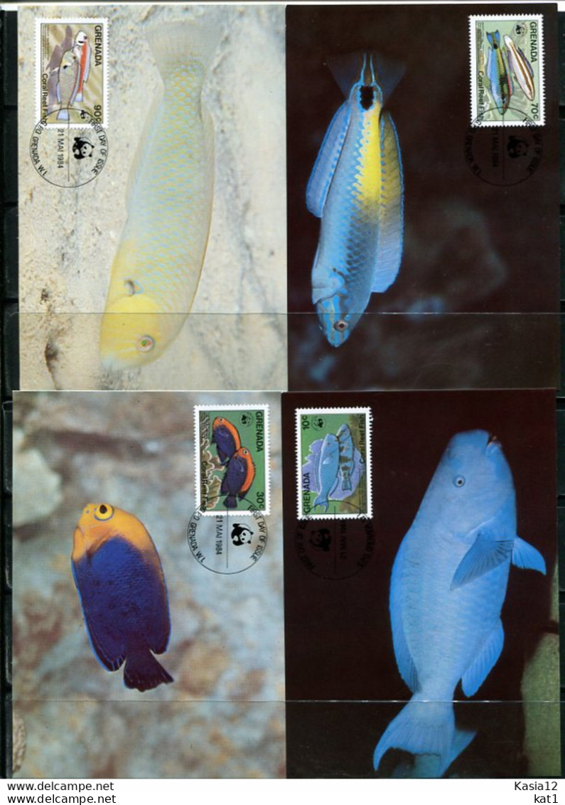 A51554)WWF-Maximumkarten Fische: Grenada 1299 - 1302 - Tarjetas – Máxima