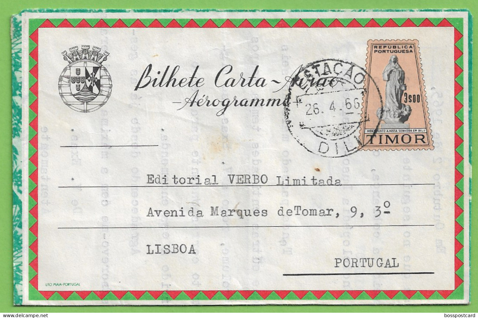 História Postal - Filatelia - Aerograma - Aerogram - Telegrama - Telegram - Philately - Timor - Portugal - Lettres & Documents