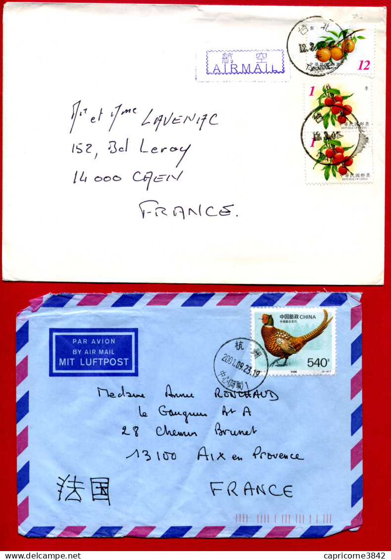 2001 - Taiwan - 2 Lettres Pour La France - Tp: Le FAISAN N° 2475 Et FRUITS - Covers & Documents