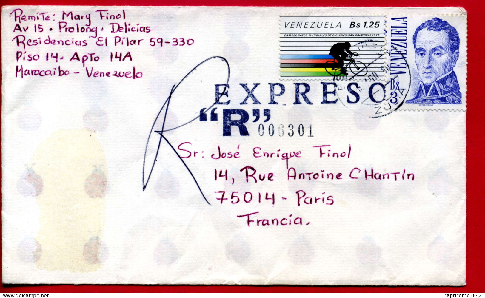 1980 - Lettre Du Venezuela Envoyée En EXPRESO Et Recommandée Pour Paris - Verso Cachet "PARIS 14 - DISTRIBUTION" - Venezuela