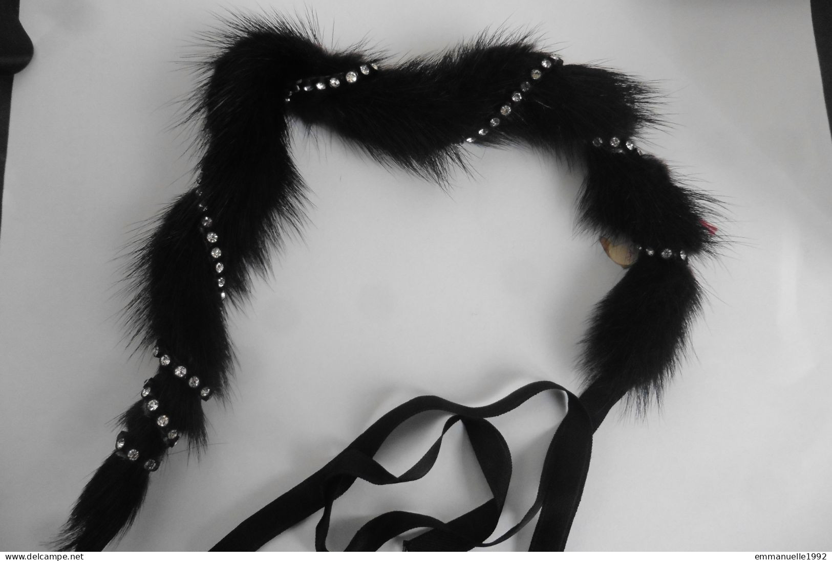 Collier Créateur Ras De Cou Fourrure Noire Et Strass - Ou Serre-tête Coiffure Diadème -  Noël Réveillon Fêtes Soirée - Colliers/Chaînes