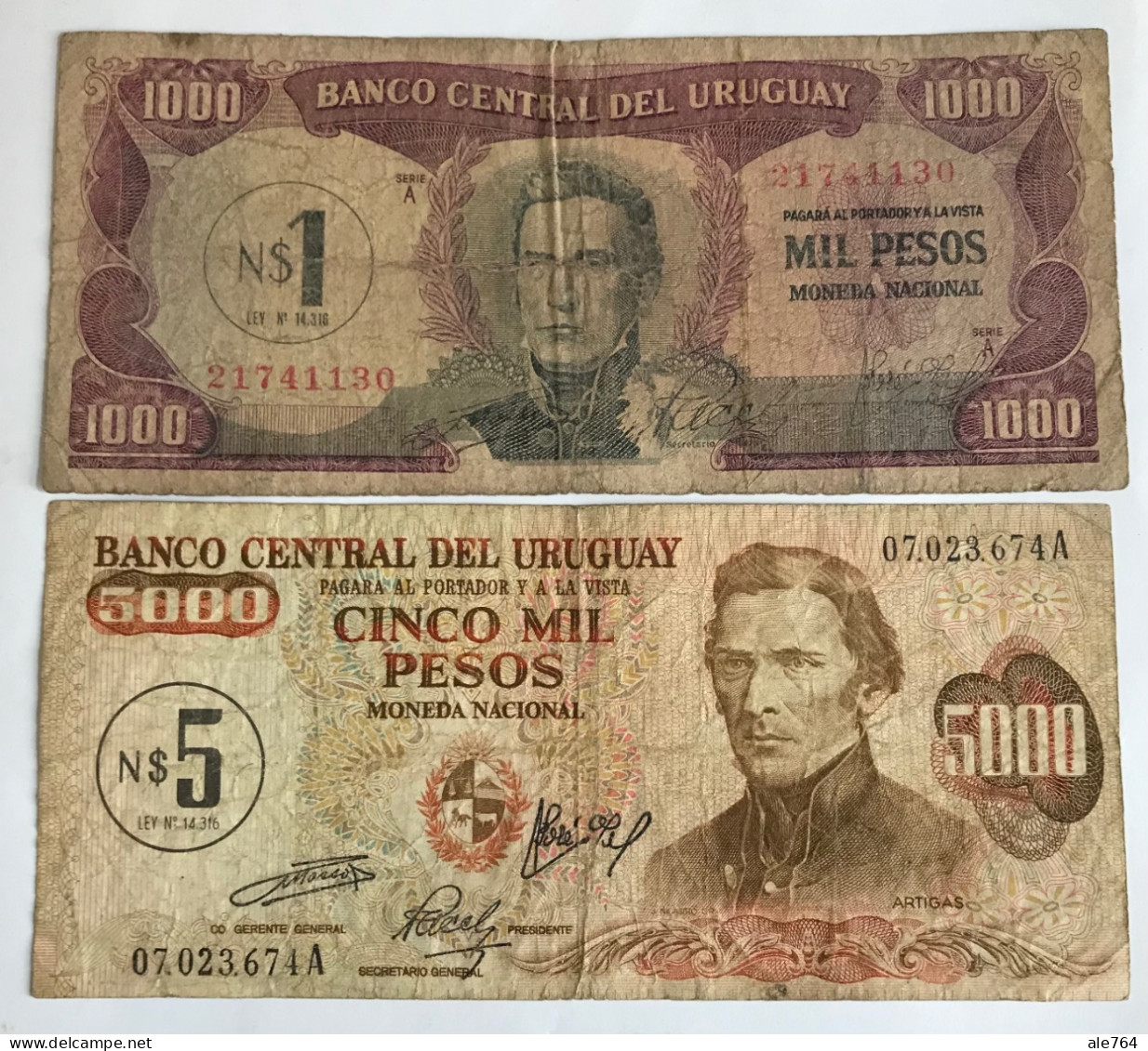 Uruguay Resellados A N$ 1 Y 5, 1975, P 56/7. - Uruguay