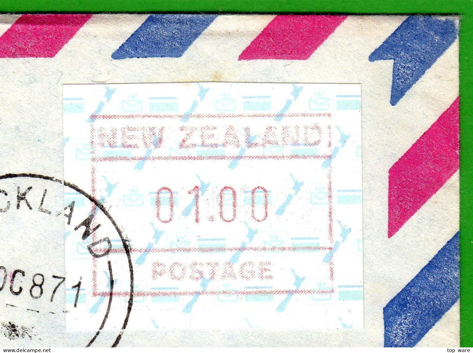 New Zealand ATM 2 / Maps / 1.00 On Poste Restante 13 OC 87 To Portugal 92$5 Funchal 5.11.87 Frama Etiquetas Distributeur - Machine Labels [ATM]