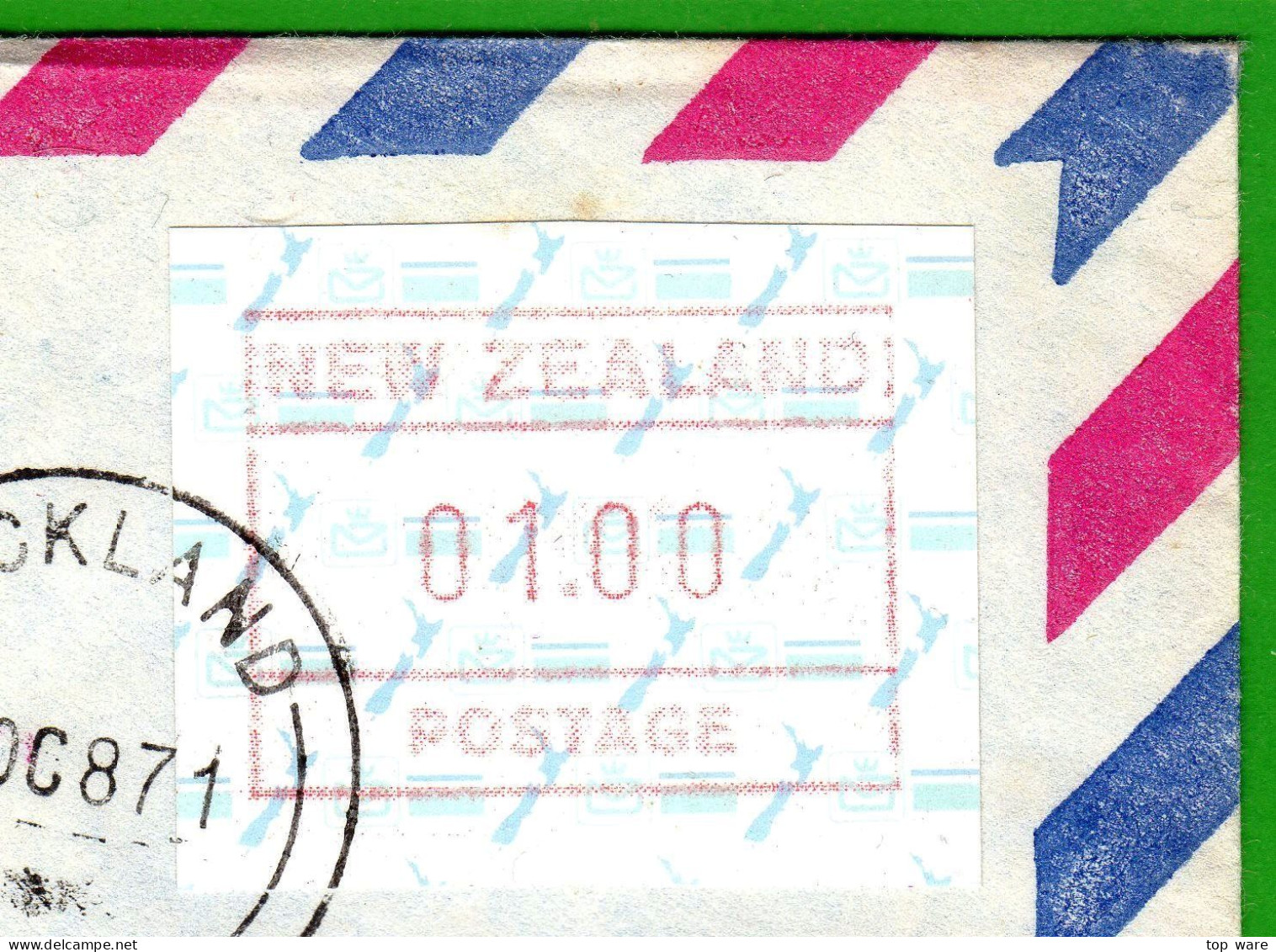 New Zealand ATM 2 / Maps / 1.00 On Poste Restante 13 OC 87 To Portugal 92$5 Funchal 5.11.87 Frama Etiquetas Distributeur - Automaatzegels [ATM]