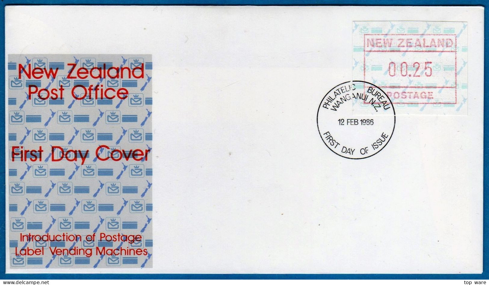 1986 Neuseeland New Zealand Maps NZ Frama ATM 2 Amtlicher FDC 12 FEB 1986 Automatenmarken Frama - Automatenmarken [ATM]