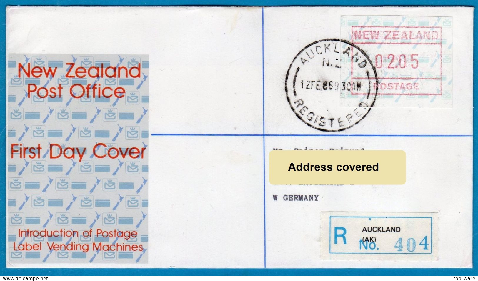 1986 Neuseeland New Zealand Maps NZ Frama ATM 2 Einschreiben FDC 12 FEB 1986 Automatenmarken Frama - Viñetas De Franqueo [ATM]