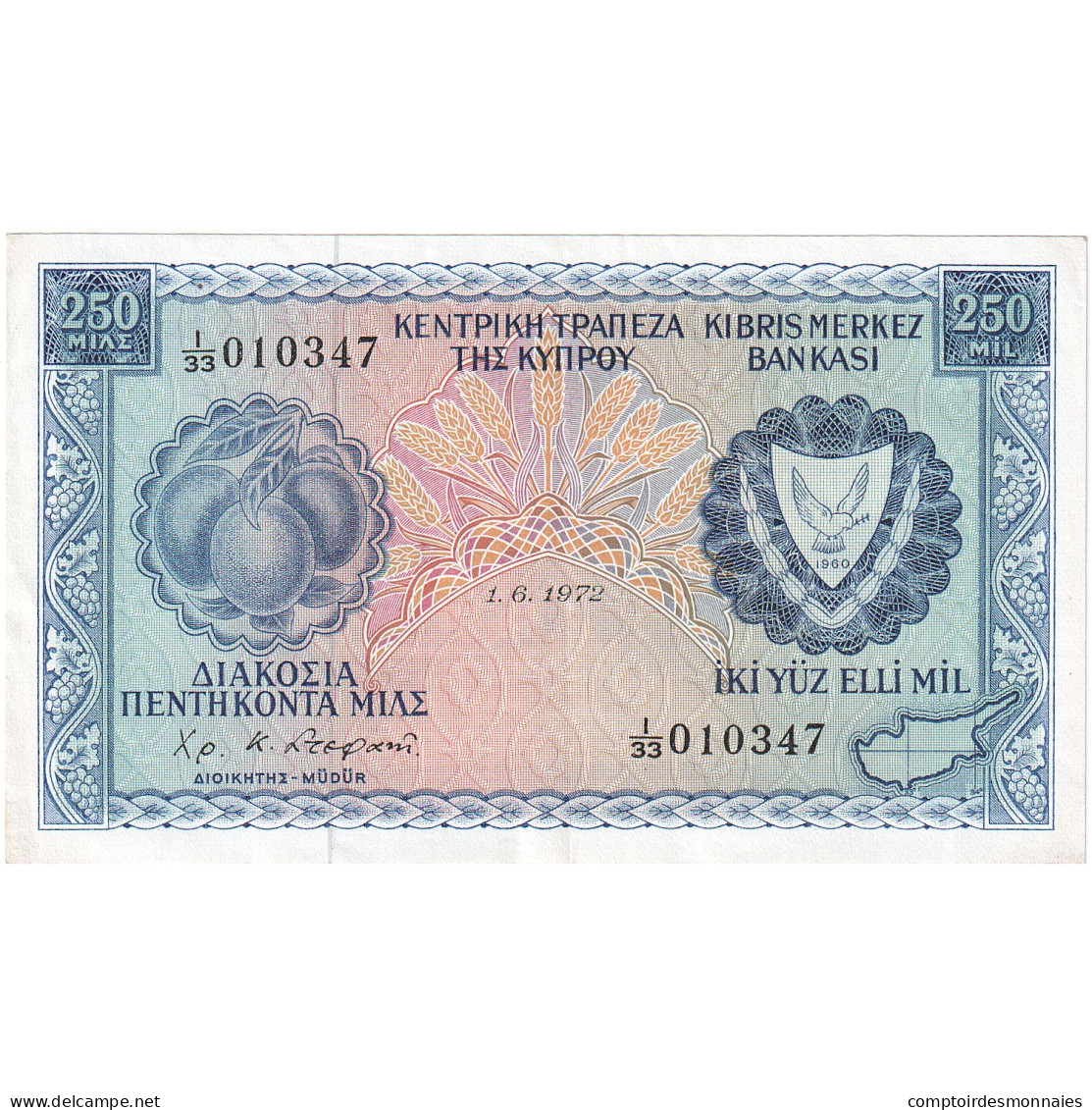 Chypre, 250 Mils, 1972-06-01, SUP - Cyprus