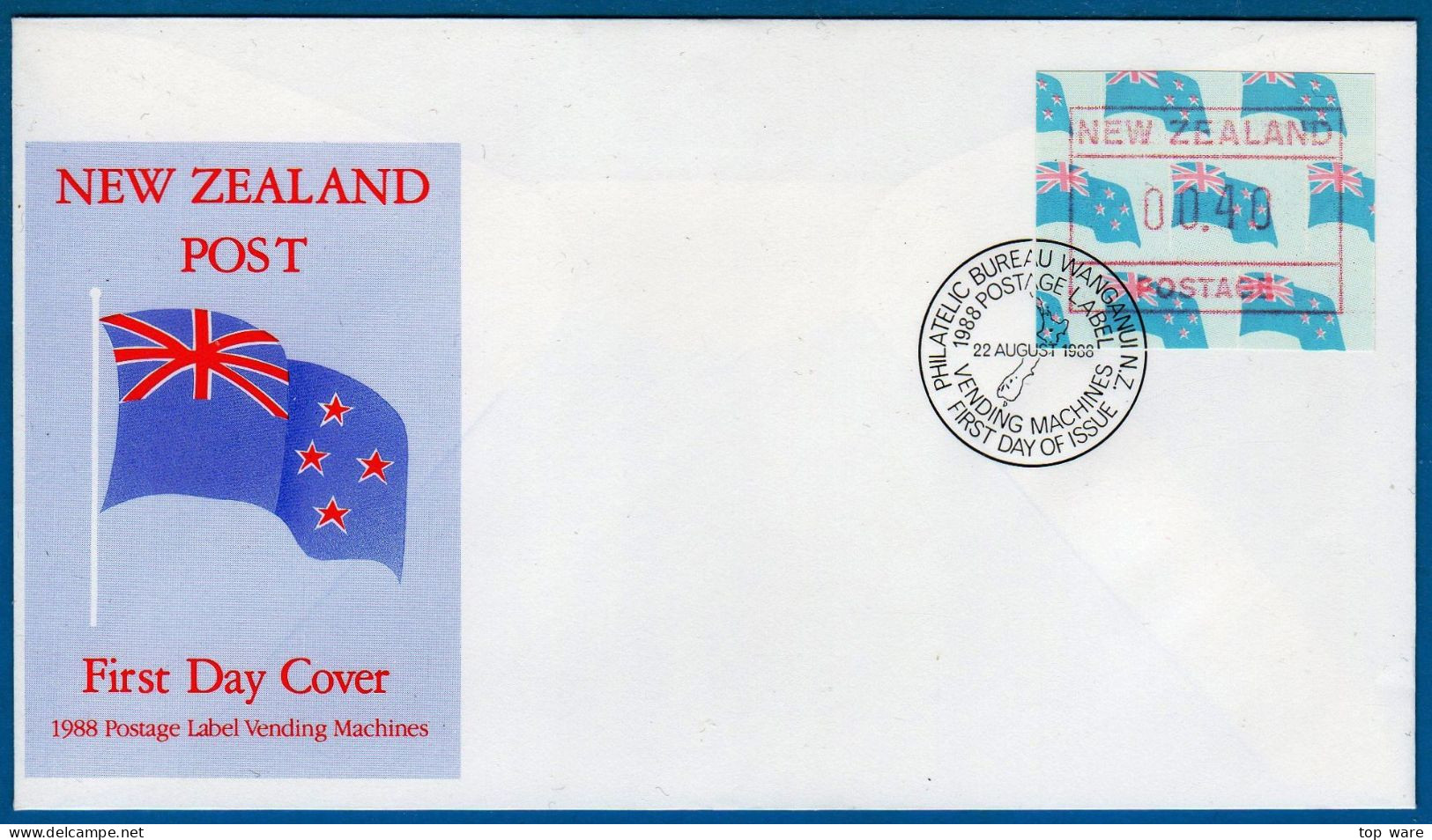 1988 Neuseeland New Zealand Flag NZ Frama ATM 3 Amtlicher FDC 22 AU 1988 Automatenmarken Frama - Viñetas De Franqueo [ATM]