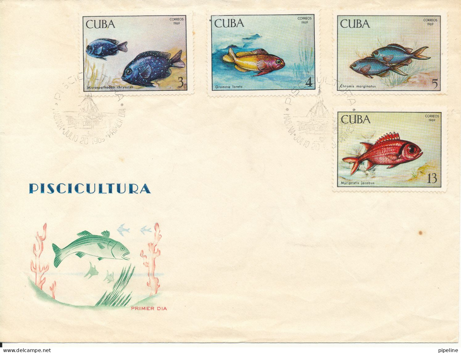 Cuba FDC 20-7-1969 Fish With Cachet (not Complete) See Scan For The Quality Of The Cover - FDC